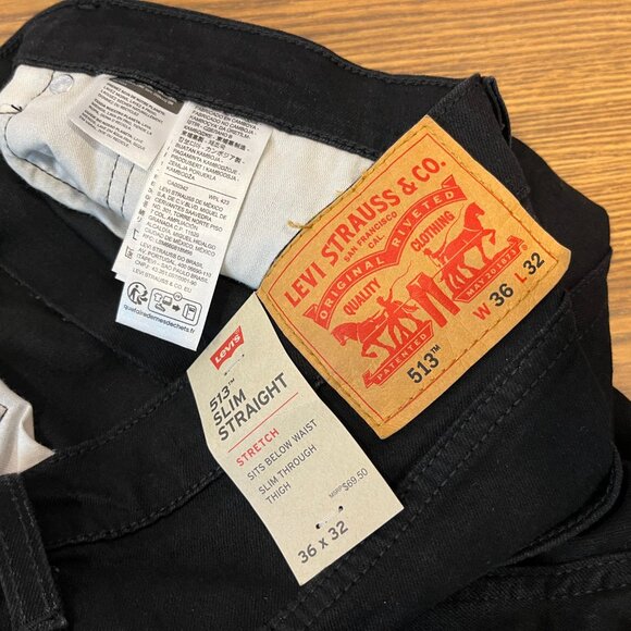 M101 Levi's Men's Black 513 Slim Straight Jeans - Size 36 x 32 - NWT $69.50 - Picture 6 of 7